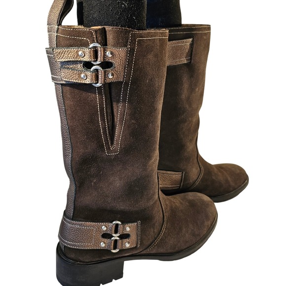 Cole Haan Womens Brown Suede Metallic Bronze Moto Boots Vibram Sole 9B 018064 - Picture 2 of 9